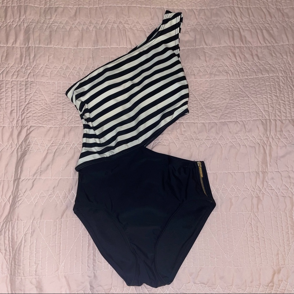 Black and White Striped Michael Kors One Piece Swimsuit